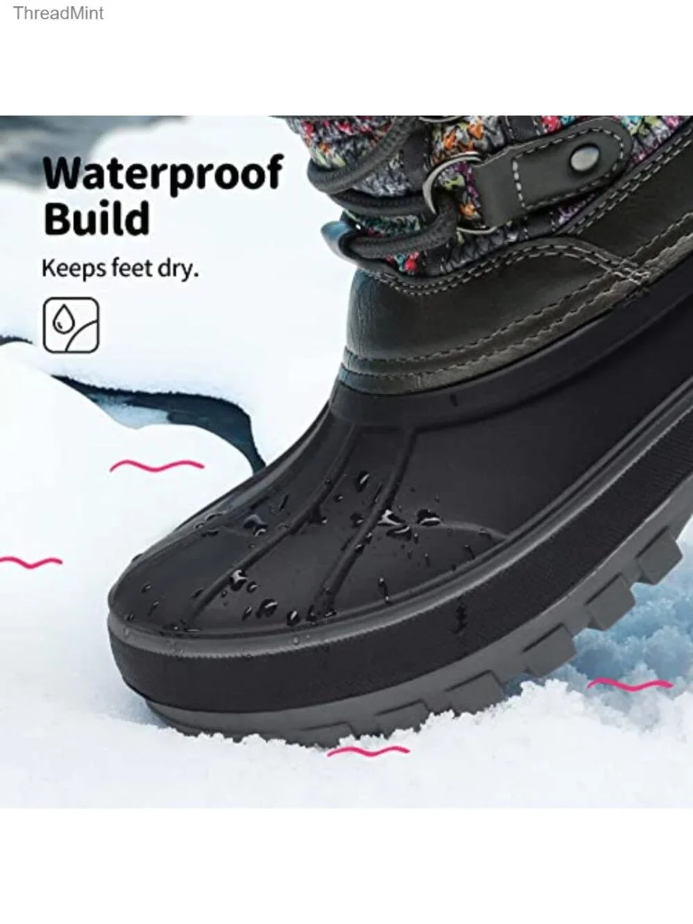 Girls Waterproof Snow Boots Faux Fur Lining Winter Boots